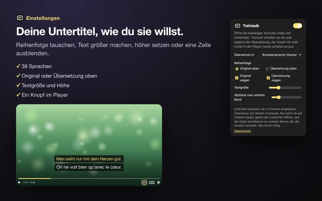 Deine Untertitel, wie du sie willst.