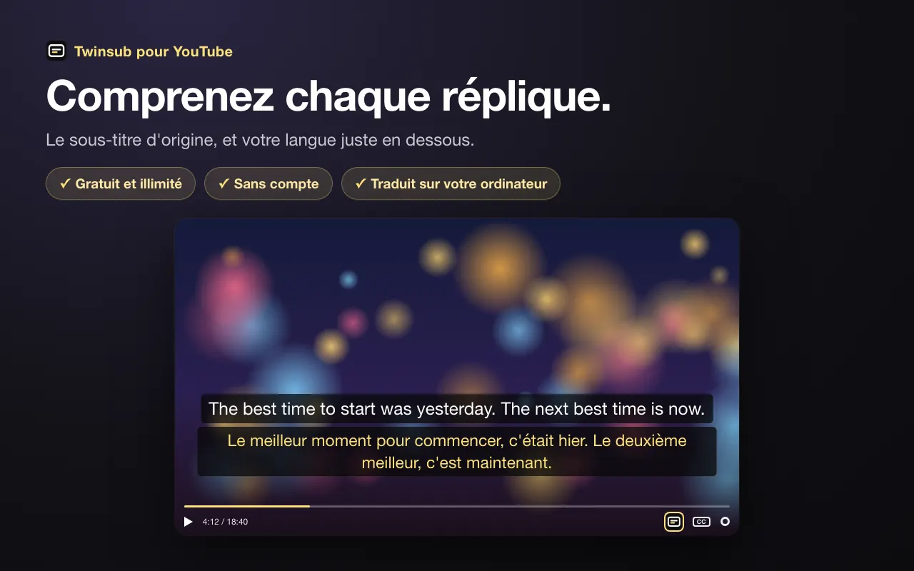 Comprenez chaque réplique. Le sous-titre d'origine, et votre langue juste en dessous.